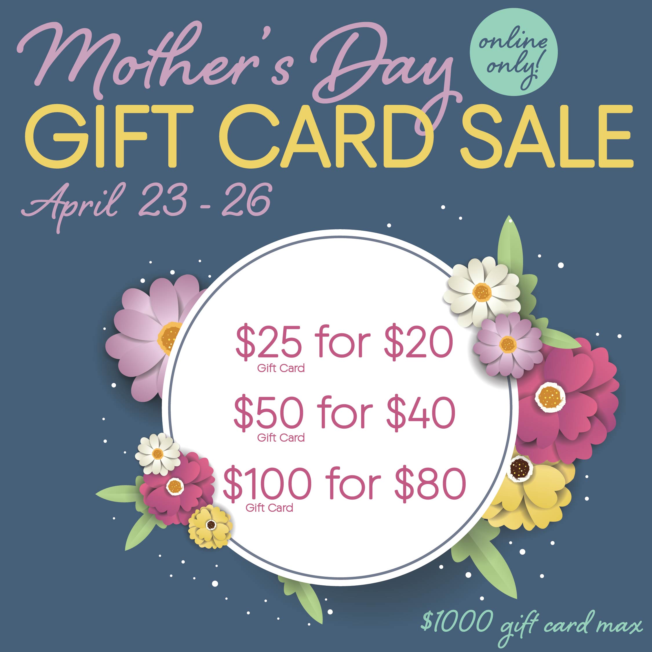 Mother's Day Gift Card Sale April 23-26